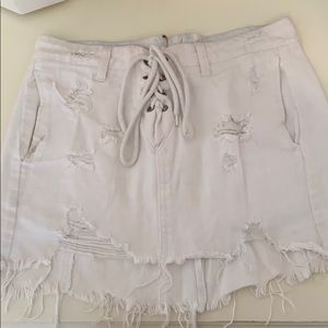 Distressed jean skirt